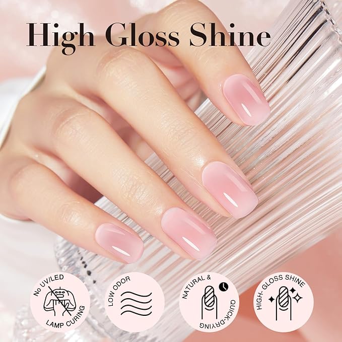 AZUREBEAUTY Jelly Pink Nail Polish Sheer Light Peach Translucent Color Quick Dry Natural Regular FingerNail Polish no Gel Home Salon DIY Women Gift