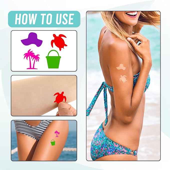 75 Pack Beach Tanning Stickers for Body Women Adults Girls Tattoo Sticker Cute Funny Outdoor Supplies Indoor Beds Sunbathing Accessories Summer Essentials Self Adhesive Small Decals