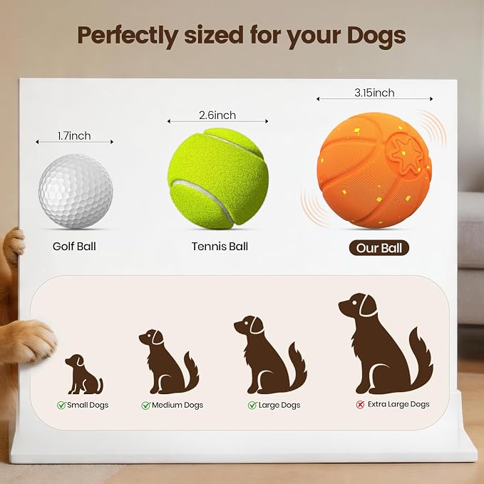 Invengo Interactive Dog Ball, Automatic Rolling Dog Toys with 3 Play Modes | For Dogs, Interactive Play