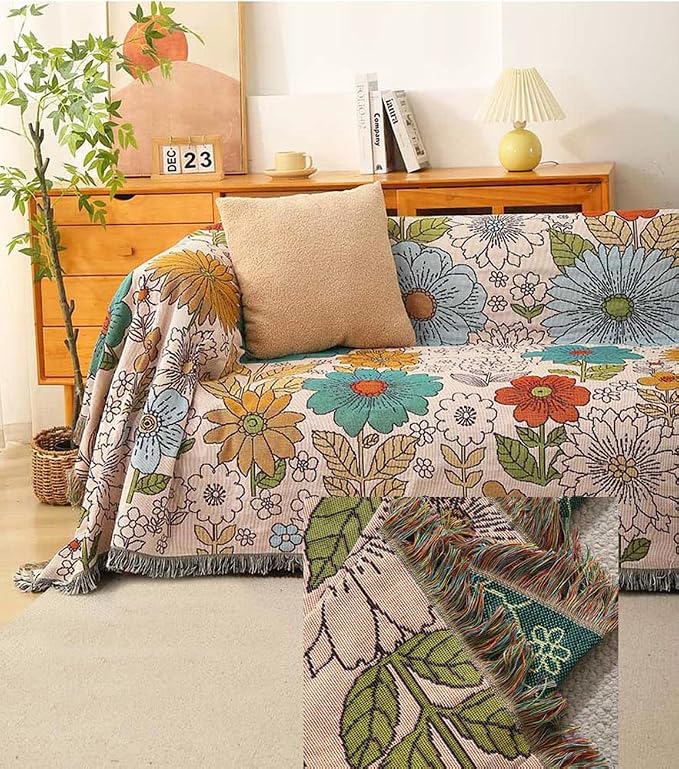 Homesy Aztec Throw Blanket Flower Native Southwestern Bed Blankets 51"x63" | Southwest Decor,Boho Style,Sofa Chair Cover,Outdoor Beach Car Tent Travel Camping Use,Tapestry,Reversible and Tassels