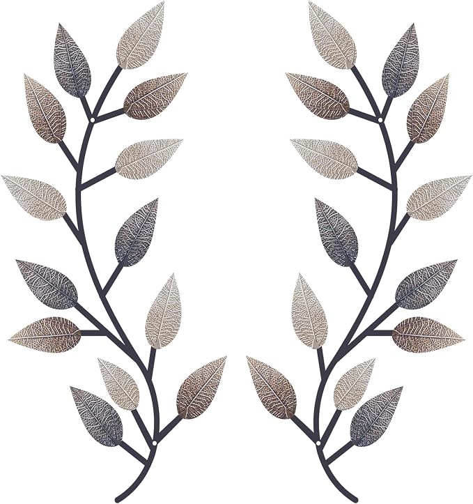 Zhengmy 2 Pcs Metal Leaf Wall Art Vine Branch Decor,Vintage Brown | Olive Branch Metal Decor for Living Room Hallway, Symmetrical Leaf Pair for Doorway Entryway, Lightweight Hanging Art Design
