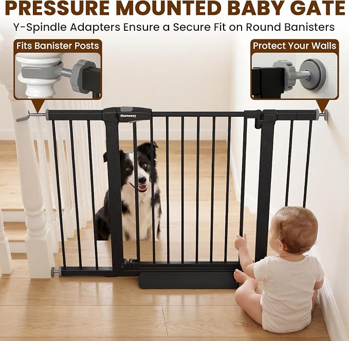 Mumeasy 29.7-46" Baby Gate for Stairs, Auto Close Dog Gate for Doorways