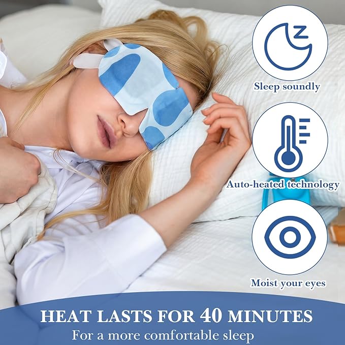 100 Pcs Self Heated Steam Eye Masks Disposable Self Heating Eye Mask Bulk Steam Mask Warm Compress Gifts for Home Office Travel Warm Sleep Supplies(Blue)