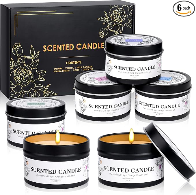 Scented Candles for Women and Men, 6 Pack Aromatherapy Candles for Home Scented, Natural Soy Jar Candle Bulk Gift Set for Christmas Birthday Thanksgiving Mother Coworker