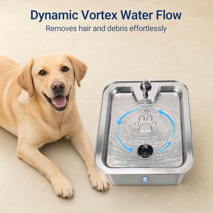 Cat/Large Dog Water Fountain, 4.5Gal/17L Quiet LED Blue Light Stainless Steel Pet Water Fountain for Large Dogs Indoor with 3 Replacement Filters, Multi-Filtration & Deeper Drinking Surface