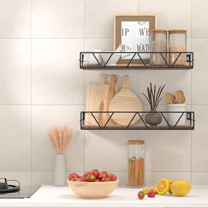 Floating Shelves Set of 3, Wood Wall Shelf, Farmhouse Shelf for Bedroom | Wall Mounted Floating Shelf for Living Room, Bedroom, Bathroom, Kitchen, Office