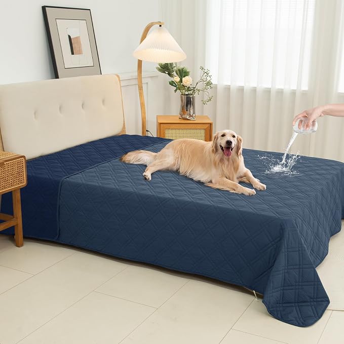 100% Waterproof Washable Dog Blanket，Berlin Blue+Navy Blue， 82"x92" | ,7-Layer Reversible Couch Covers for Dogs Met for Sofa Furniture Car Camping