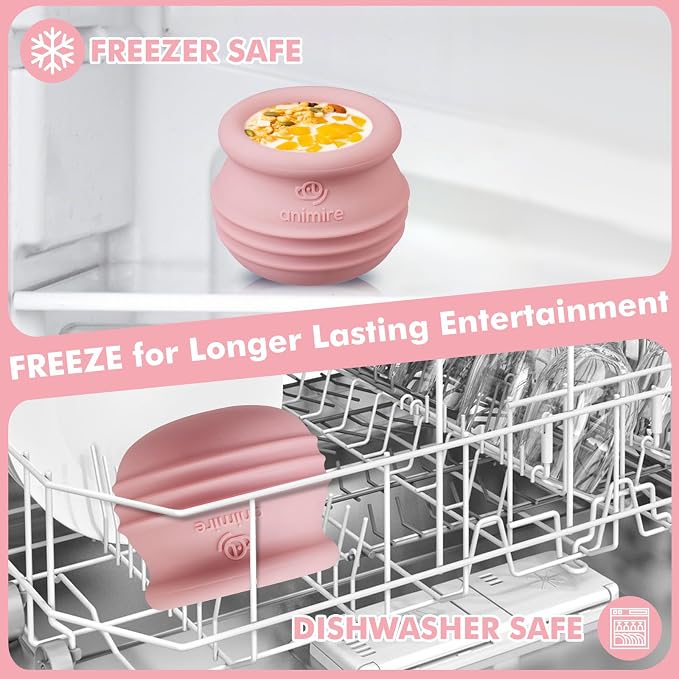 Treat Dispensing Dog Toy, Long-Lasting Interactive Puzzle Toys for Dogs, Stuffable Dog Enrichment Frozen Lick Treat Toy for Boredom, BPA Free Silicone Fetch Catch Chew Toy (Pink,S)