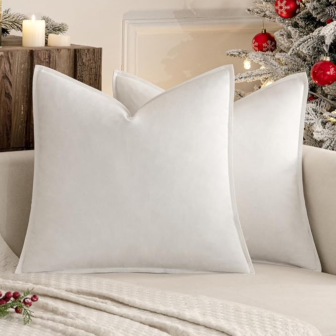 MIULEE Pack of 2 Decorative Linen Pillow Covers 18x18 Inch Pure White | Boho Farmhouse Modern Accent Throw Pillows, Soft Neutral Cushion Covers, Home Decor for Sofa Couch Bed Living Room