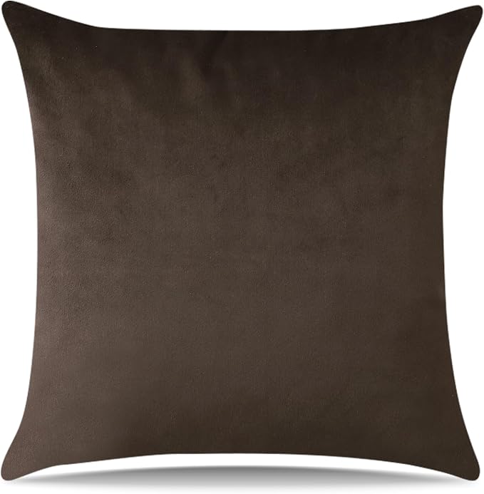 Artscope Luxury Velvet Pillow Covers Decorative Square Pillowcases Soft Solid Cushion Cases for Couch Sofa Bedroom Home Decor 16x16 Inch Chocolate Brown