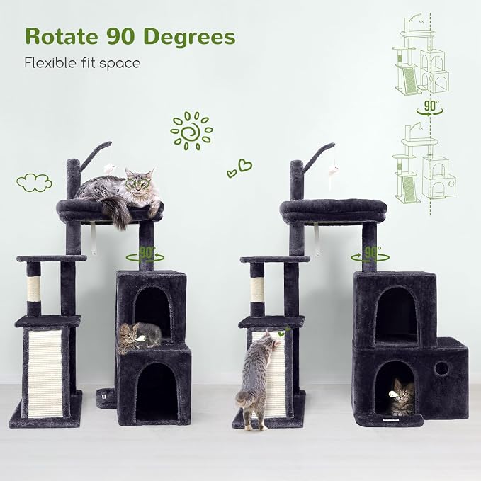 Globlazer Cat Tower for Indoor Adult Cats, 50-inch Heavy Duty Cat Tree House for Big Cats with Extra-Large Padded Platform, Sisal Scratching Board, 2 Large Condos, F50, Dark Grey
