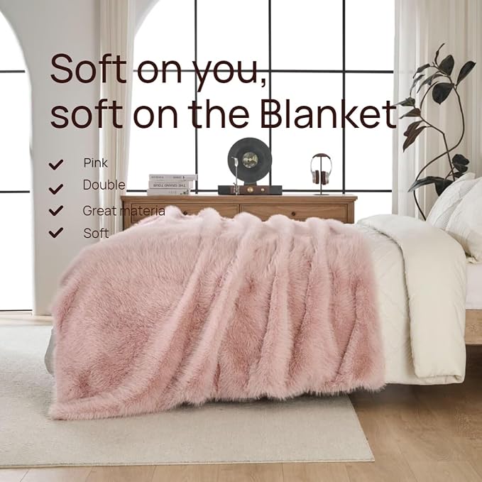 Luxury Fluffy Faux Fur Throw Blanket,Thick Fluffy Silky Fuzzy Cozy Blanket,Plush Blankets for Couch, Sofa, Chair, Bed-Pink,50x60 Inches