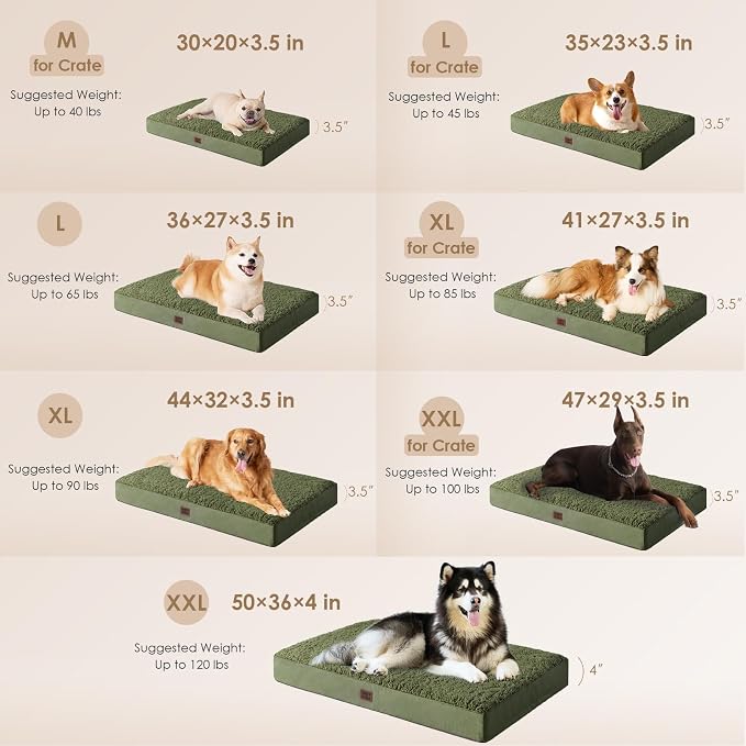 EHEYCIGA Orthopedic Dog Bed Large with Removable Washable Cover, 35x23 | Egg Crate Foam Support, Durable Oxford fabric, Non-Slip Bottom, Machine Washable, Soft Waterproof Plush Pet Bed Mat For Crate