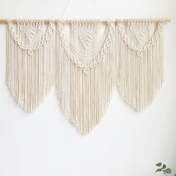 guzhiou Large Macrame Wall Hanging, Boho Woven Tapestry Decor Art, 43"x32" | Handmade bohemian woven tapestry for bedroom, living room, apartment. Perfect Boho style wall decor art for weddings, parties