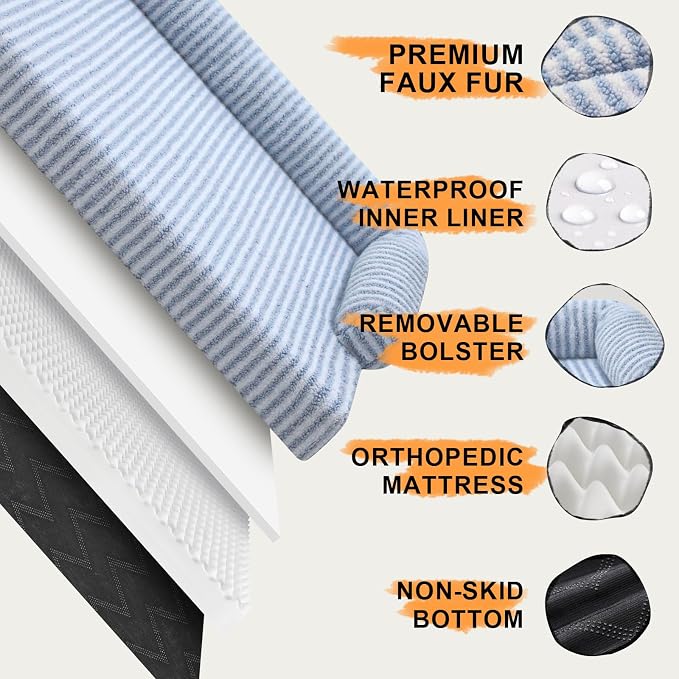 Orthopedic Washable Dog Bed with Bolster for Medium to Large Dogs | Pillow Support for Neck Relief, Egg Crate Foam, Waterproof Liner, Anti-Slip Bottom, Removable Bolster Cover, 36 x 27 Inch
