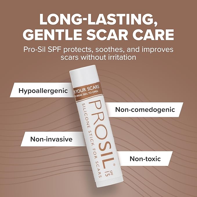 ProSil Silicone Scar Gel Stick with SPF 15 – Patented, Premium-Grade Scar Treatment in a Mess-Free, Compact, Glide-On Silicone Stick - Gentle Silicone Gel for Scars Suitable for Kids & Adults – 4.25g