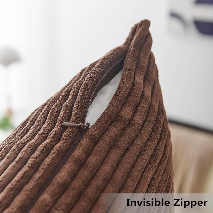 Home Brilliant Corduroy Pillow Covers Solid Plush Throw Pillow Cover Decorative Striped Throw Pillow Case 20x20 for Patio Porch Chair Furniture, 20 x 20 inch (50cm), Brown