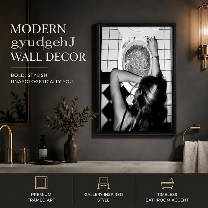 Framed Trendy After the Disco Party Canvas Wall Art Fashion Luxury Women Picture Wall Decor Black and White Feminist Bathroom Poster Print for Girl Bedroom Dorm Home Decoration 16x24in