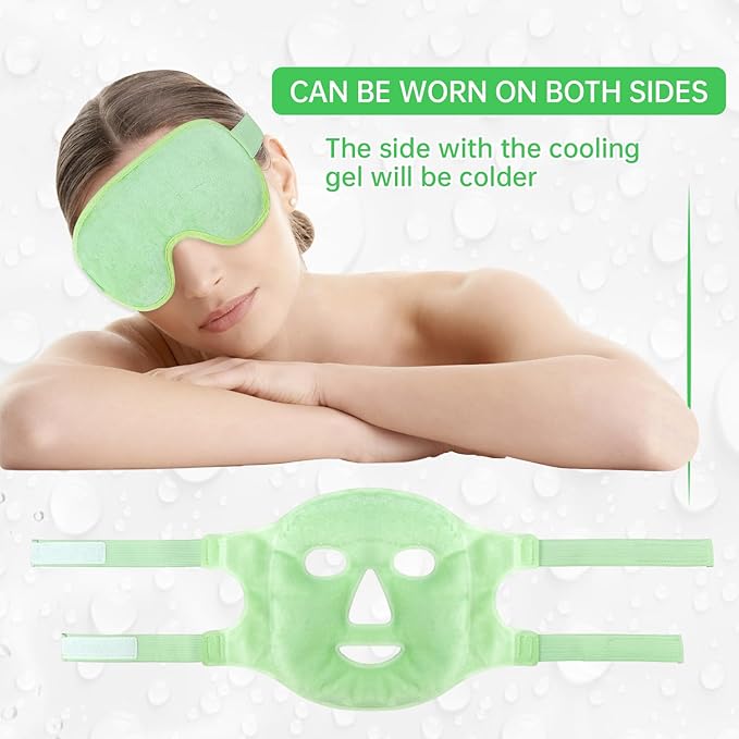 ZNÖCUETÖD Face Eye Mask Ice Pack for Reducing Puffiness, Bags Under Eyes, Puffy Dark Circles, Migraine,Hot/Cold Pack with Soft Plush Backing (Cucumber Green)