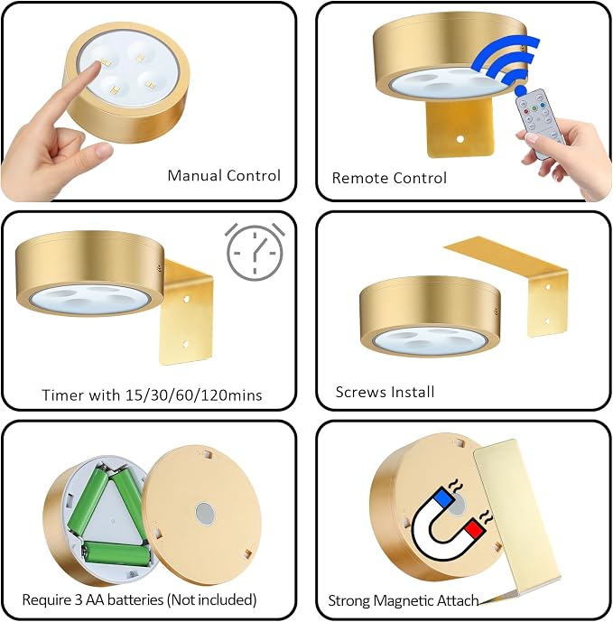 MIOBLUE 3Pack Picture Light Battery Operated Painting Lights, Wireless Magnetic Display Art Light with Remote Controls,Dimmable Timer Portrait Light for Art Frame Artworking,Wall Decor Puck Light