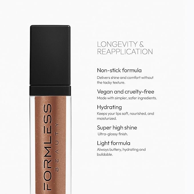 Formless Beauty by Jenny McCarthy Lip Gloss – Euphoria Lip (Chestnut-Brown Shine) – Hydrating, Clean, Non-Toxic, High-Shine Finish