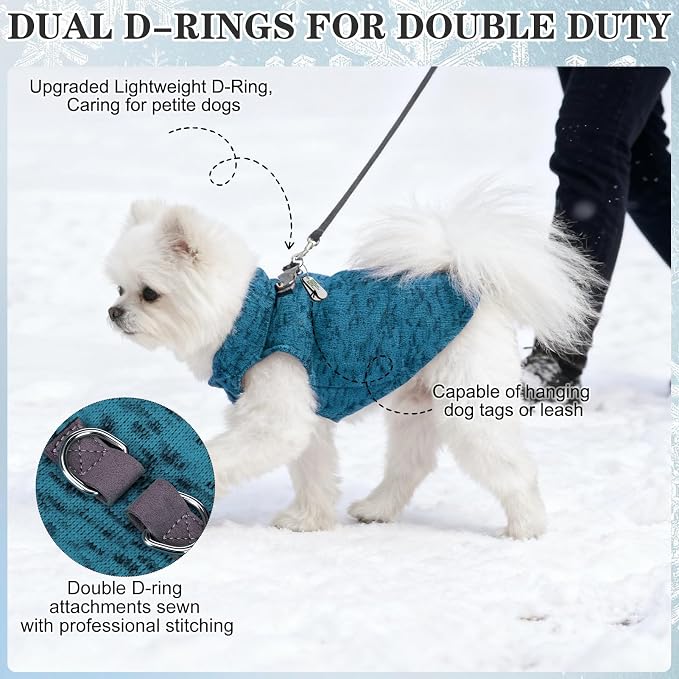 Fleece Dog Sweater - Pullover Dog Jacket, Warm Winter Coat Vest with D-Ring for Leash, Pet Cold Weather Clothes Outfit, Sweatershirt for Boys or Girls Puppy Blue L