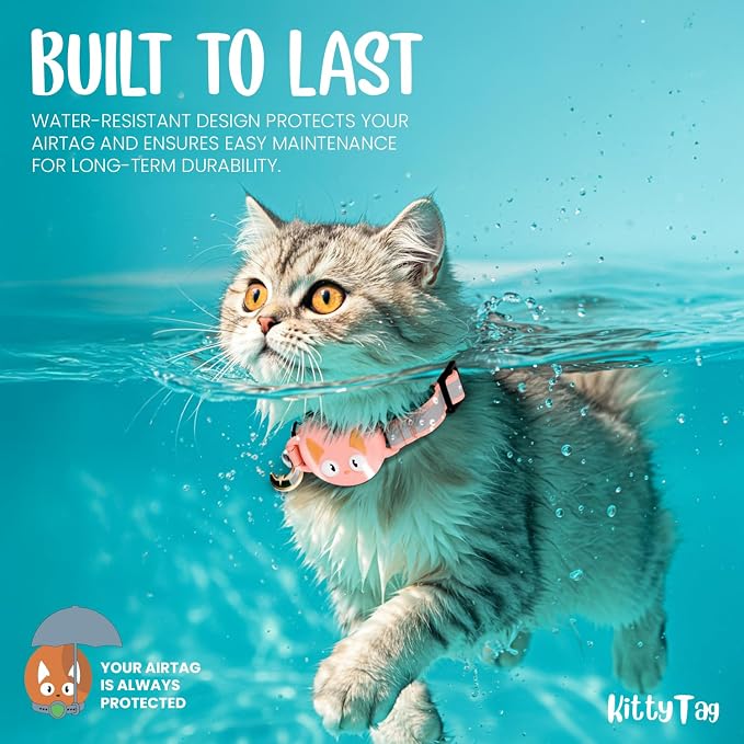 AirTag Cat Collar – Breakaway Reflective & Waterproof Collar with Built-in Holder, Adjustable with Bell for Indoor/Outdoor Cats – AirTag Not Included, Pink (9-12")