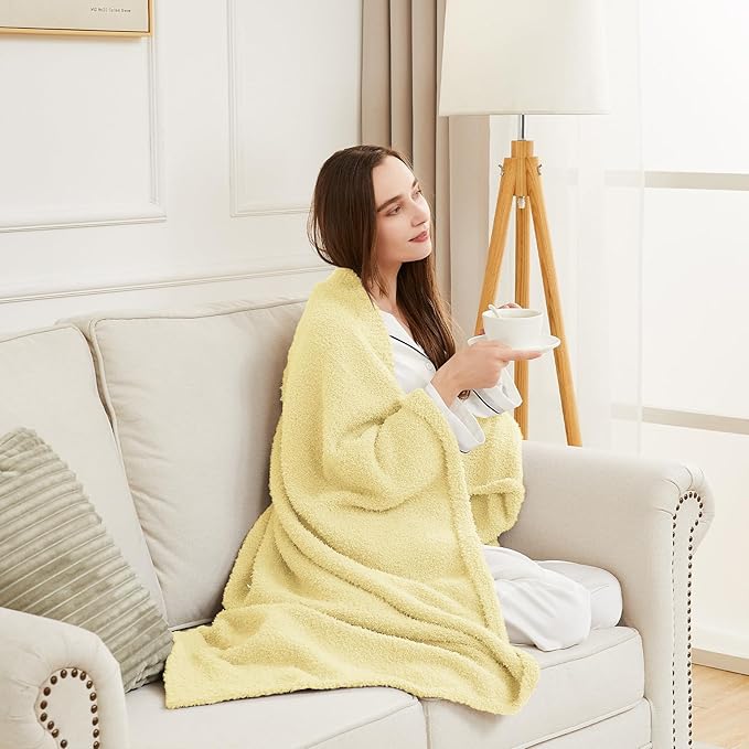 Knit Throw Blanket for Couch Yellow - Super Soft Lightweight Plush Fuzzy Fluffy Cozy Blankets and Throws for Sofa Bed, 60 x 80 inches