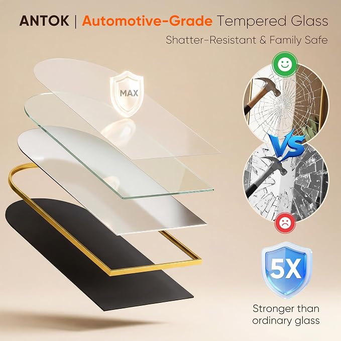 Antok 58" x19” Arched Full Length Floor Mirror, Gold Aluminum Frame, Free Standing/Wall Mount/Leaning for Bedroom, Living Room, Dressing Room