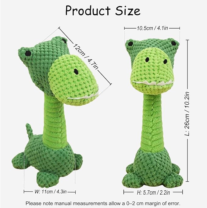 Squeaky Plush Dog Toys, Cute Animal Pet Toy for Small Dogs, Dinosaur