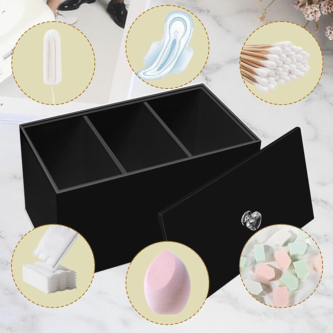 Tampon Holder Organizer for Bathroom Women Pad Container Storage Box, Black