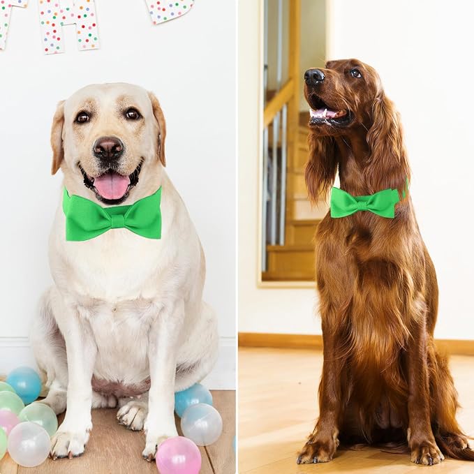 Segarty Bow Tie Dog Collar, Adjustable Green Bowtie Collar for Large Dogs Neck Girth 12.6-18.1in, Neck Tie Comfortable Cotton Pets Bows Grooming Accessories for Formal Wedding Holiday Birthday Party