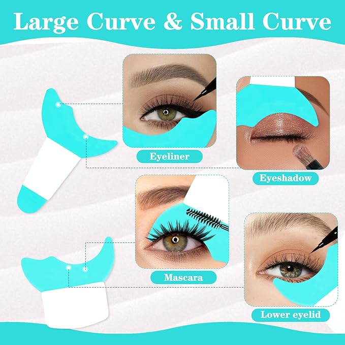 4Pcs Eyeliner Stencils, Silicone Winged Tip, Multifunctional Mascara Shield for Eyeshadow and Eyelashes, Professional &Quick Cat Eye Makeup Tool for Beginners (Blue)