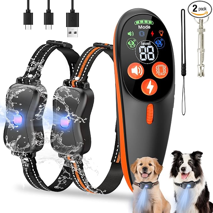 Shock Collar for Dogs 2 Pack, 4000FT IP67 Waterproof 2 Dog Training Collar 4 Training Modes, Shock Collar with Remote Control for Dogs with Light, E Collars for Small Medium Large Dogs (5–150Lbs)