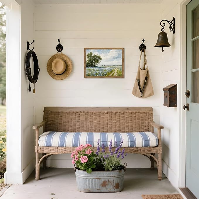 Framed Vintage Canvas Wall Art, Country Landscape Wildflower Field Wall Decor Paintings, Rustic Nature Pictures Prints Home Decor for Living Room Bedroom Bathroom Farmhouse 8x10 inch