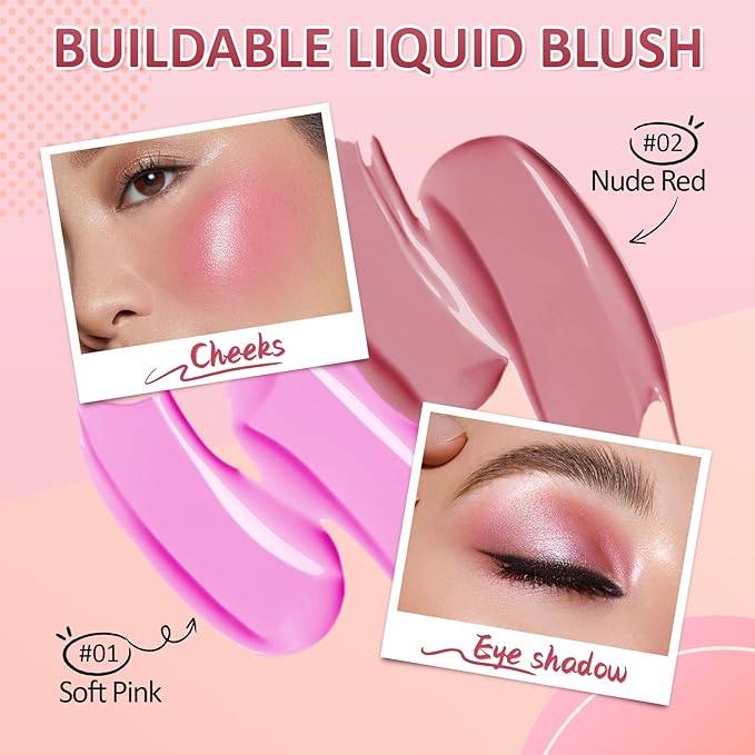 AWCCXMYM Liquid Blush for Cheeks Longwear High Pigment Blush Makeup Buildable Covers for Dewy & Radiant Flushed Cheeks Face Makeup with Natural Finish #Soft Pink