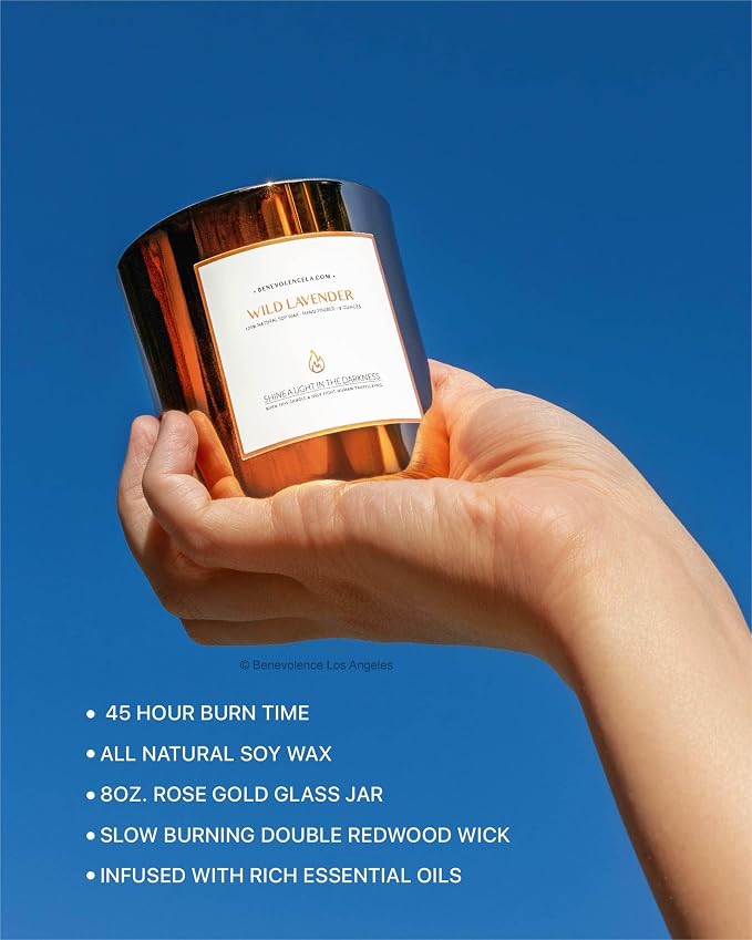Benevolence LA Premium Wild Lavender Scented Candle – Long-Lasting, 45-Hour Burn – Luxury Natural Soy Wood Wick Candle for Home – Aromatherapy & Room Decor – 8oz