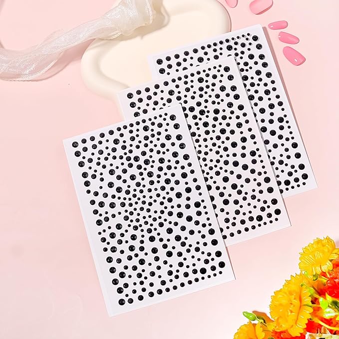 Rhinestone Stickers for Crafts Face Gems Pearls for MakeupClear Crystal Tweezers Decals Stick on Body 3/4/5/6MM Black Hair Nails Craft DIY Gems for Nails Makeup Decor 975PCS