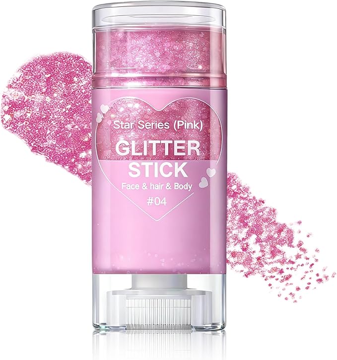 Pink Body Glitter Stick, Face Body Glitter Gel Holographic Hair Glitter Halloween Chunky Sequin Waterproof Face Paint Stick Glitter Makeup for Kids and Women
