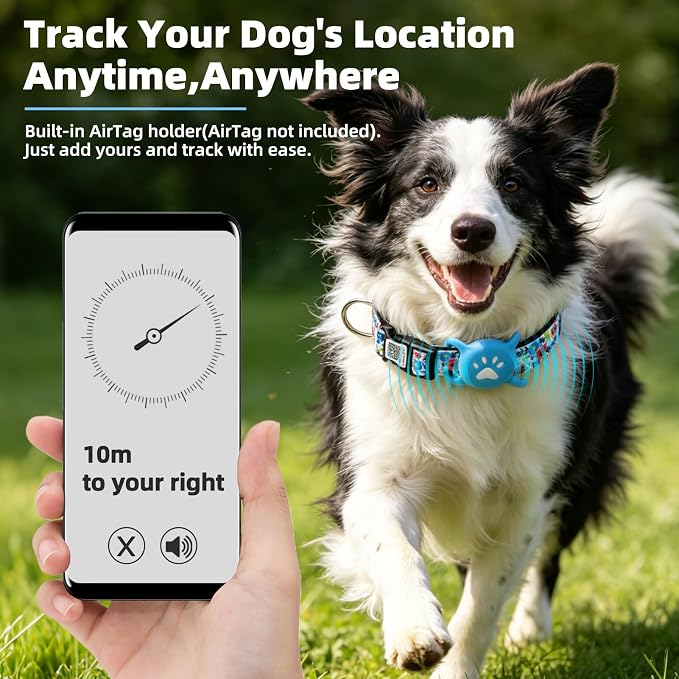 PUPTECK Airtag Dog Collar, Reflective with QR Code Buckle, Waterproof AirTag Holder Outdoor Tracking Pet Collars, Adjustable Soft Padded Durable for Small Medium Large Dogs Walking Training, Blue L