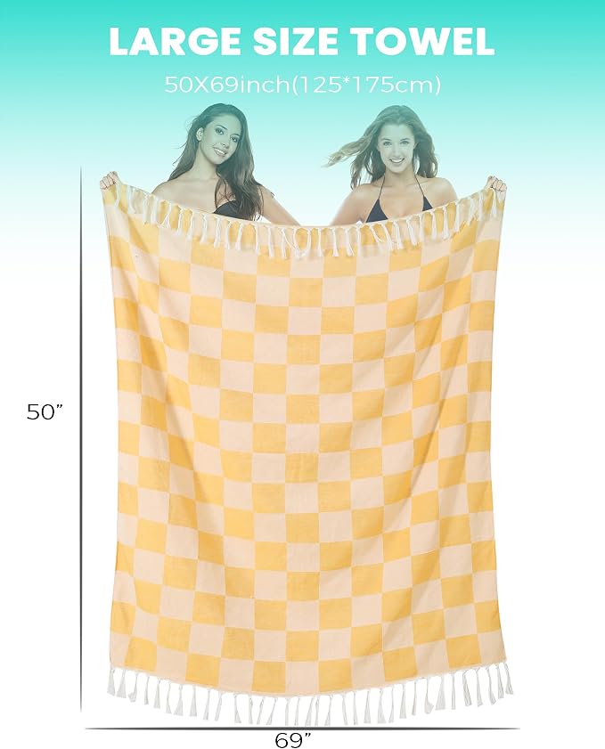 Antfuny Turkish Beach Towels Queen Quilt Blanket Thin Lightweight Cooling Large L Size Yellow Blanket for Summer Ice Cold Bedspread Linen Bed Sheet Hot Sleeper Items Breathable Comforter