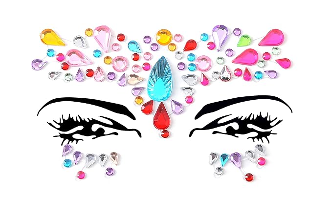 Face Gems Adhesive Glitter Jewel Tattoo Sticker Festival Gems Rave Party Body Make Up (6 PCS MULTI COLORS)