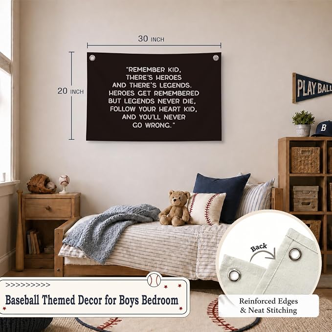Vintage Baseball Wall Decor for Boys Room, Inspirational Sports Quote Canvas Banner, Retro Baseball Nursery Wall Art for Bedroom Playroom,Baby Shower Gifts,30x20 Inch(Black)