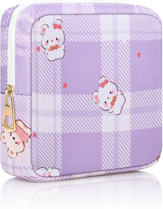 Canvas Period Pouch Discreet Sanitary Napkin Storage Bag Pad Bags | Menstrual Cup & Pad Holder, First Period Kit Storage, Feminine Bag for Women, Portable, Bear Print