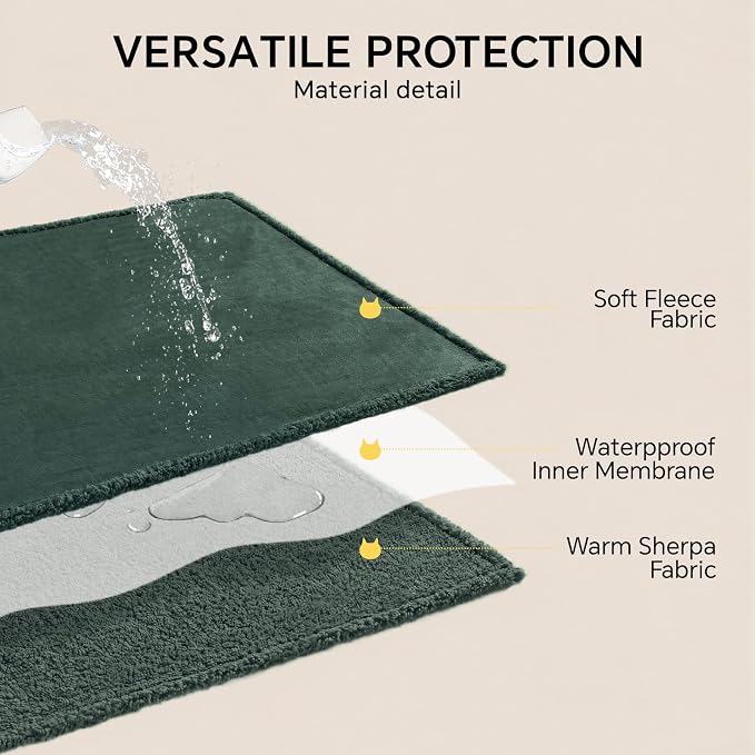 Luciphia Waterproof Blanket for Large Dog, Reversible Sherpa Couch Cover | waterproof pet blanket sherpa fleece reversible couch cover bed protector car from spills scratches, Dark Green 57" x 40"