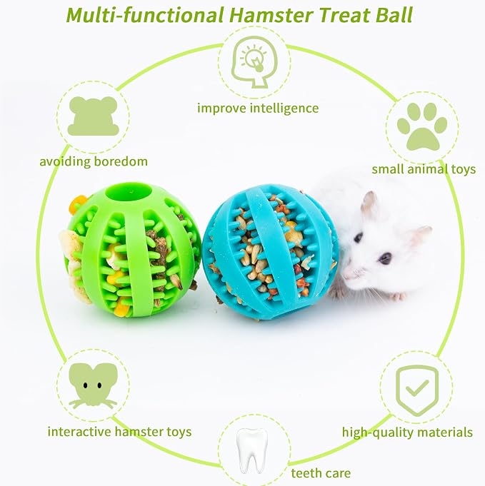 FlidRunest Hamster Foraging Ball Toy Puzzle, 2 PCS Hamster Treat Ball for Teething, Small Animals Slow Feeder, Food Hide Treat Dispensing Snuffle Game Interactive Toy for Guinea Pig, Rat