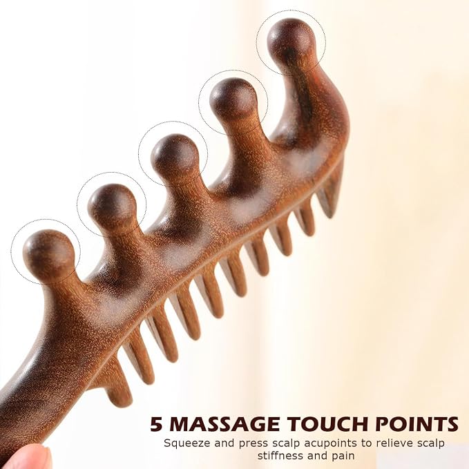 2 in 1 Wooden Comb for Scalp Massage Hair Growth, Wide & Fine Tooth Comb for Stress Relief, Gua Sha, Styling Hair, Scalp Massager Tool Upgrade