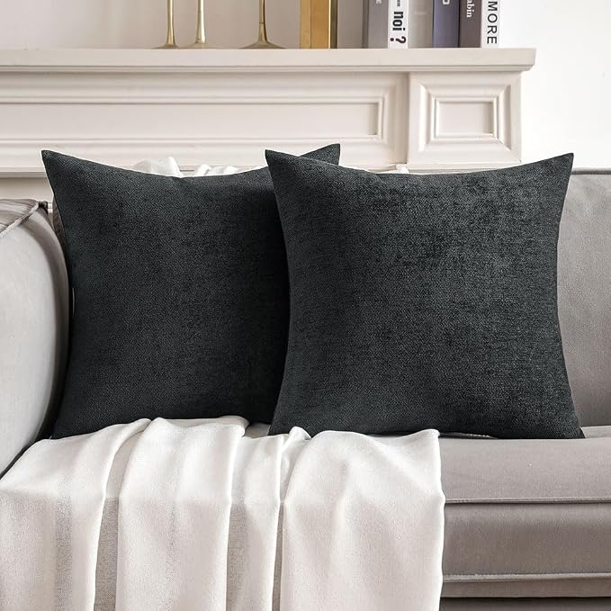 MIULEE Pack of 2 Black Decorative Pillow Covers 18x18 Inch | Soft Chenille Couch Throw Pillows Farmhouse Cushion Covers for Home Decor Sofa Bedroom Living Room