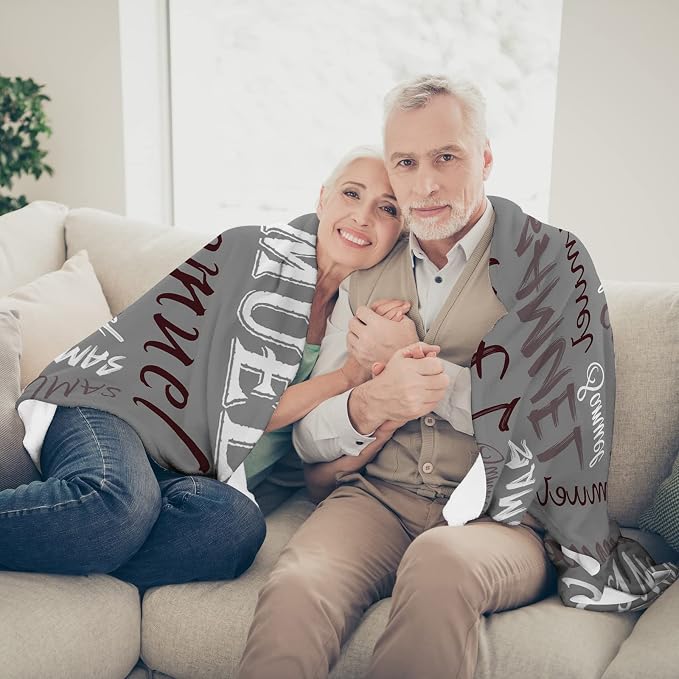 Personalized Custom Grey Theme Light Soft Flannel Fleece Throw Blanket with Name for Men, Women, Boys, Girls, Kids - Customized Name Gifts for Birthday, Christmas, Valentines Day