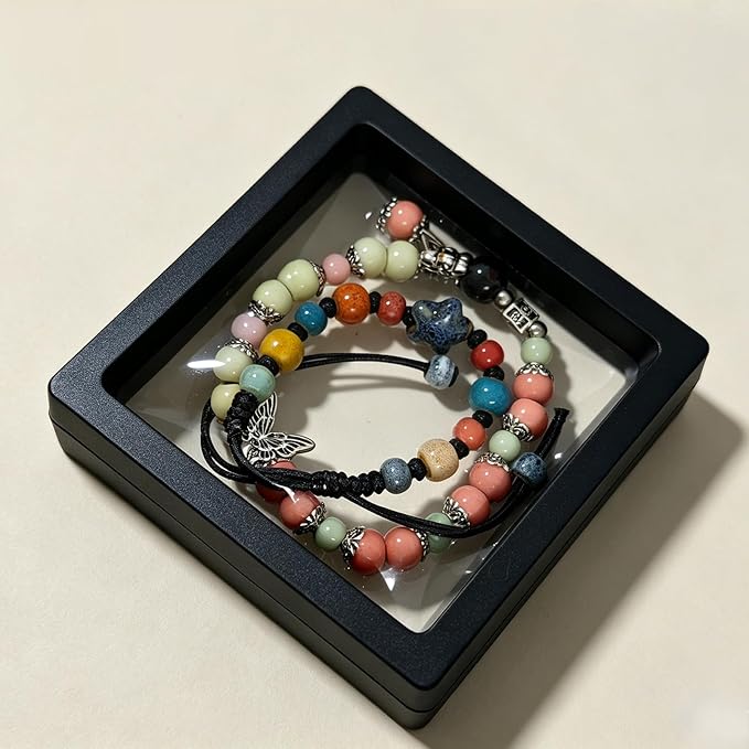 10 Pack Jewelry Gift Boxes, 3.54 x 3.54 x 0.78 Inch, Transparent Jewelry Boxes, Small Gift Boxes for Jewelry, Earrings, Necklaces, Handmade Bangles, and Bracelets (Black and White B)